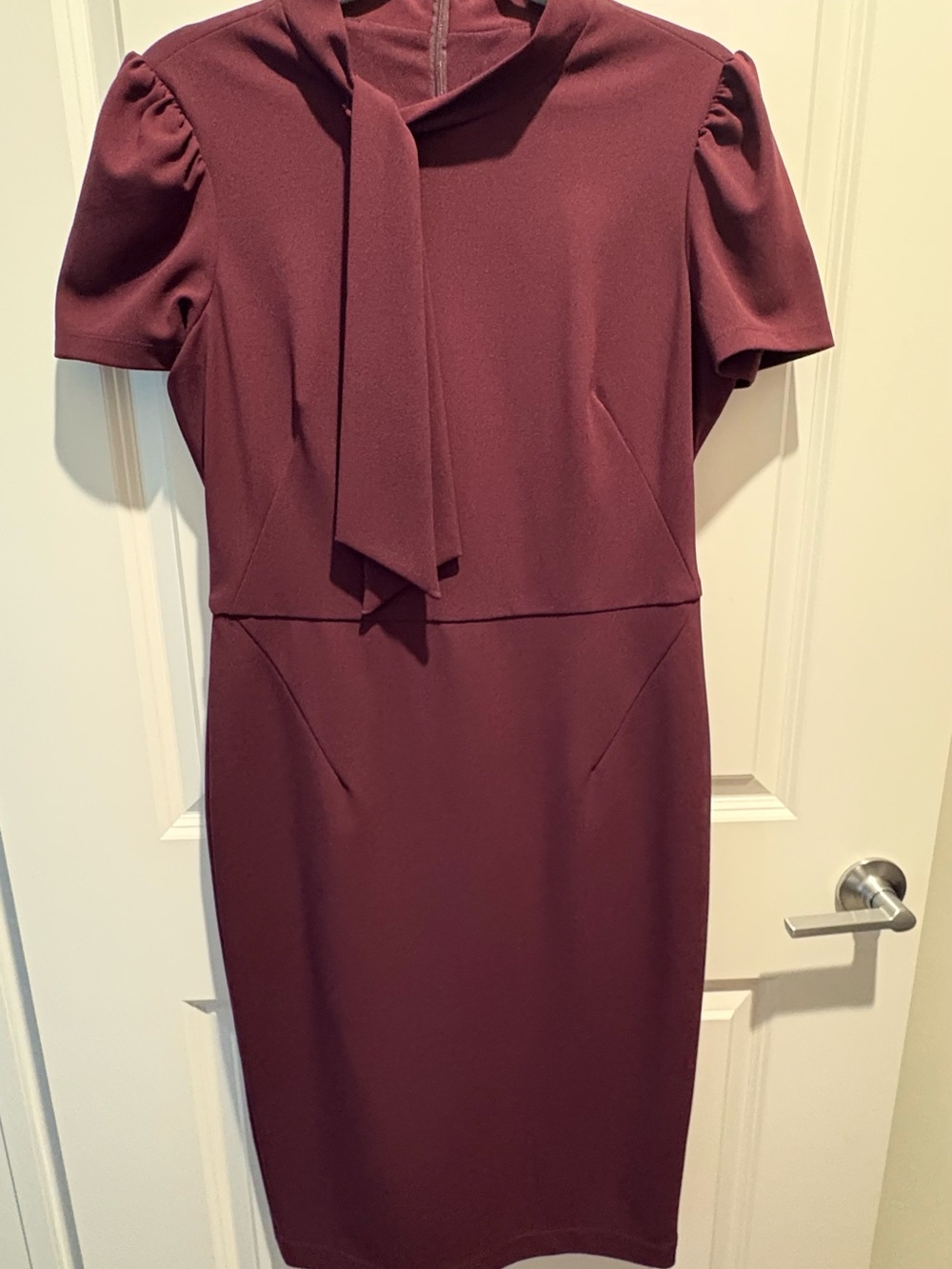 Maggy London Burgundy Tie-Neck Midi Dress